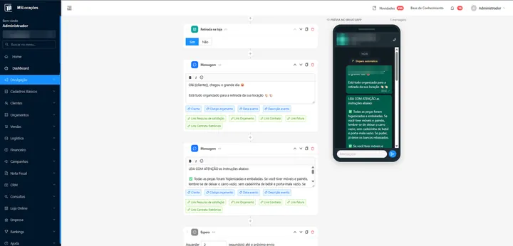 Avisos no WhatsApp, MSLocações