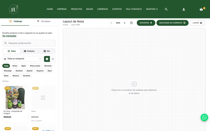 Montar o layout da festa, MSLocações